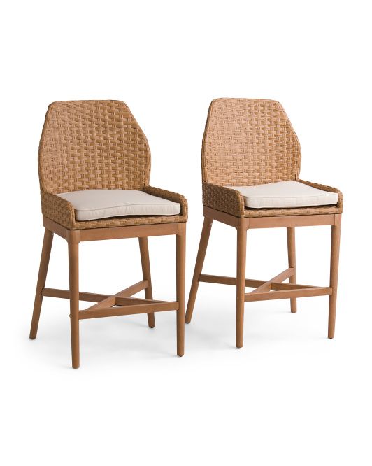 Set Of 2 Outdoor Seagrass Counter Stools With Cushion | TJ Maxx