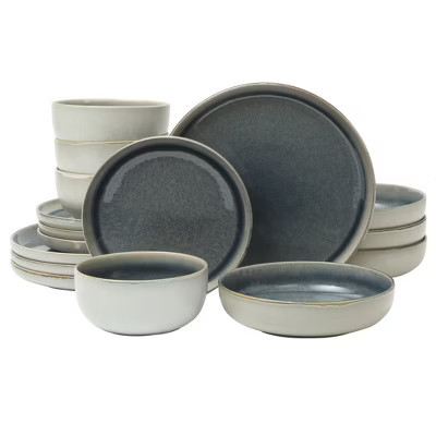 Gibson Elite Sunveil 16 Piece (Service for 4) Plates and Bowls Reactive Glaze Round Dishes Stoneware Ceramic Dinnerware Set Blue | Target