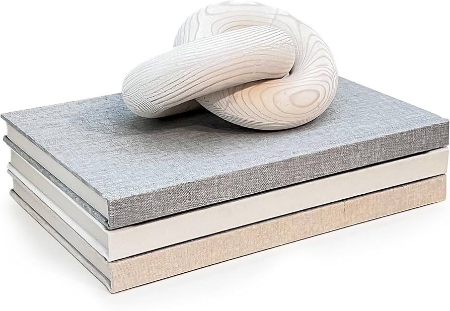 Decorative Book Set with a Wood Chain/Knot Accessory | Linen Book Set | Set of 3 Real Linen Books... | Amazon (US)
