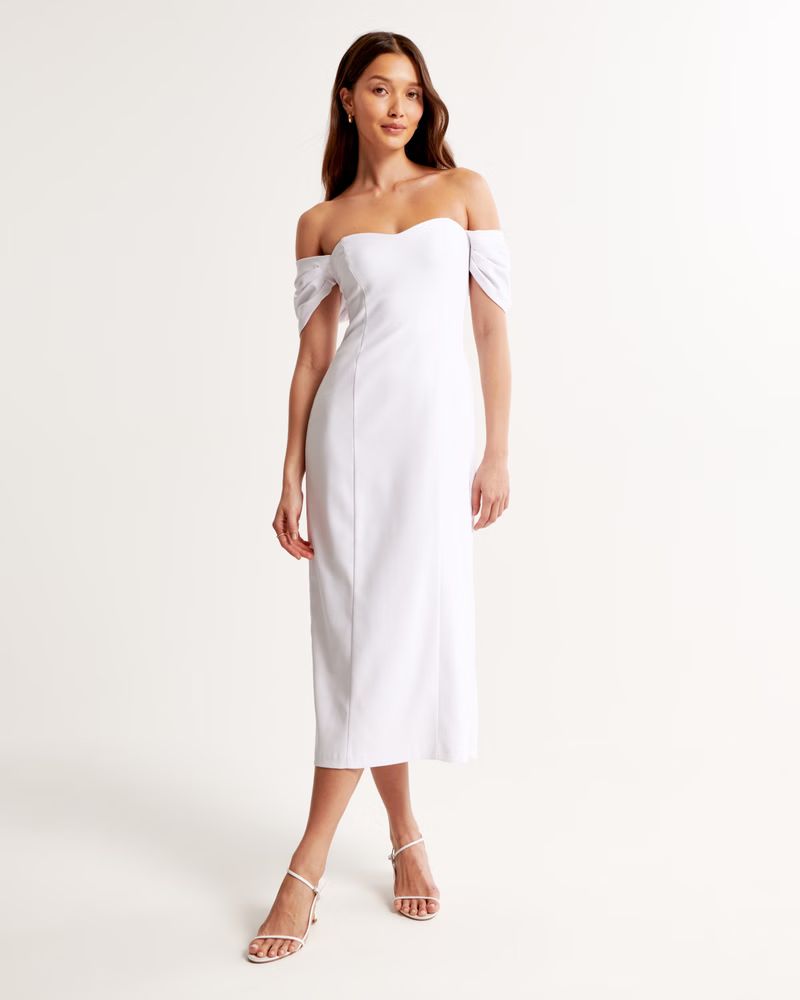 Women's Clean Off-The-Shoulder Midi Dress | Women's The A&F Wedding Shop | Abercrombie.com | Abercrombie & Fitch (US)
