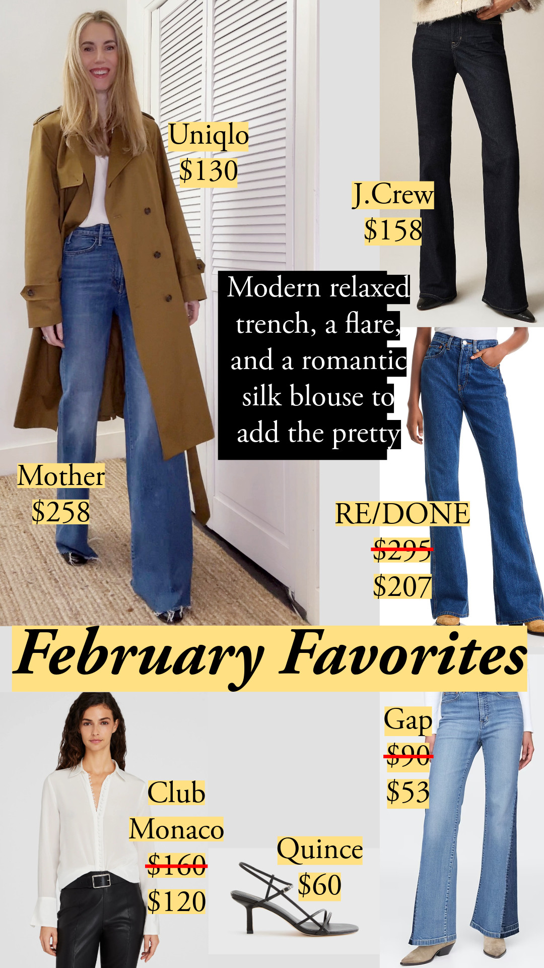 I'm wearing the Mother hustler roller heel fray jeans in size 27. Mine are the heel version (OOS), so they're 2" longer than the ones they're selling now 🧥 Uniqlo trench coat in 34 brown, sized up to a medium 🤍 Club Monaco blouse size S | flared jeans | J.Crew | classic style 

 

#LTKFindsUnder100 #LTKStyleTip #LTKWorkwear