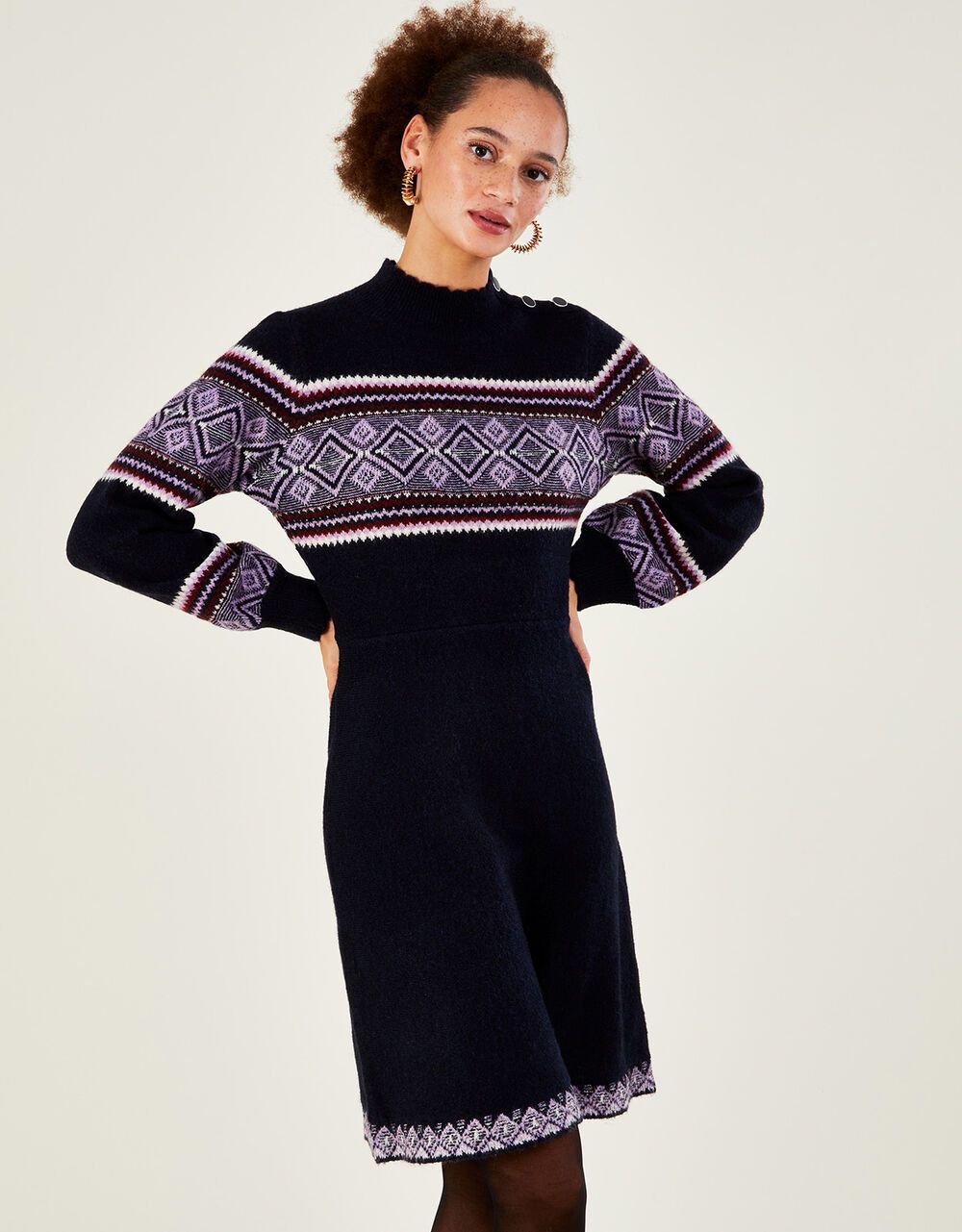 Fair Isle Short Knitted Dress with Recycled Polyester Blue | Monsoon (UK)