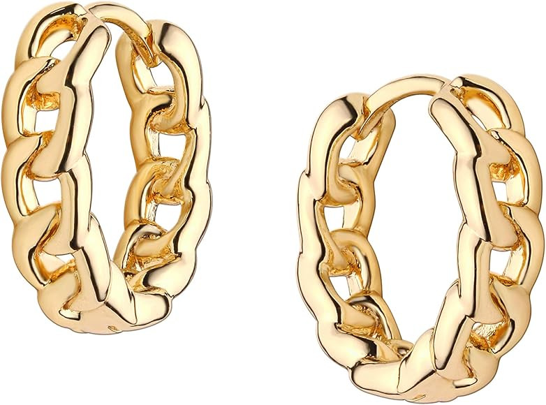 GUEMER Gold Huggie Hoop Earrings 14K Gold Plated Dainty Chunky Thick Hoop Diamond Cubic Zriconia Inl | Amazon (US)
