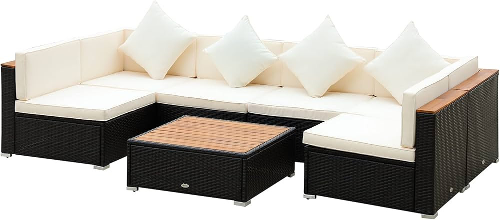Outsunny 7-Piece Patio Furniture Sets PE Rattan Sectional Sofa Set Outdoor Conversation Set w/Aca... | Amazon (US)