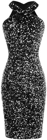 GRACE KARIN Sequin Dress for Women Sleeveless Sparkly Glitter Halter Dress Bodycon Mini Club Dres... | Amazon (US)
