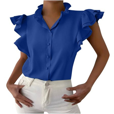 Sleeveless Tops for Women Summer Savings Women s Fashion Sexy Sleeveless Solid Color Ruffle Sleeve S | Walmart (US)