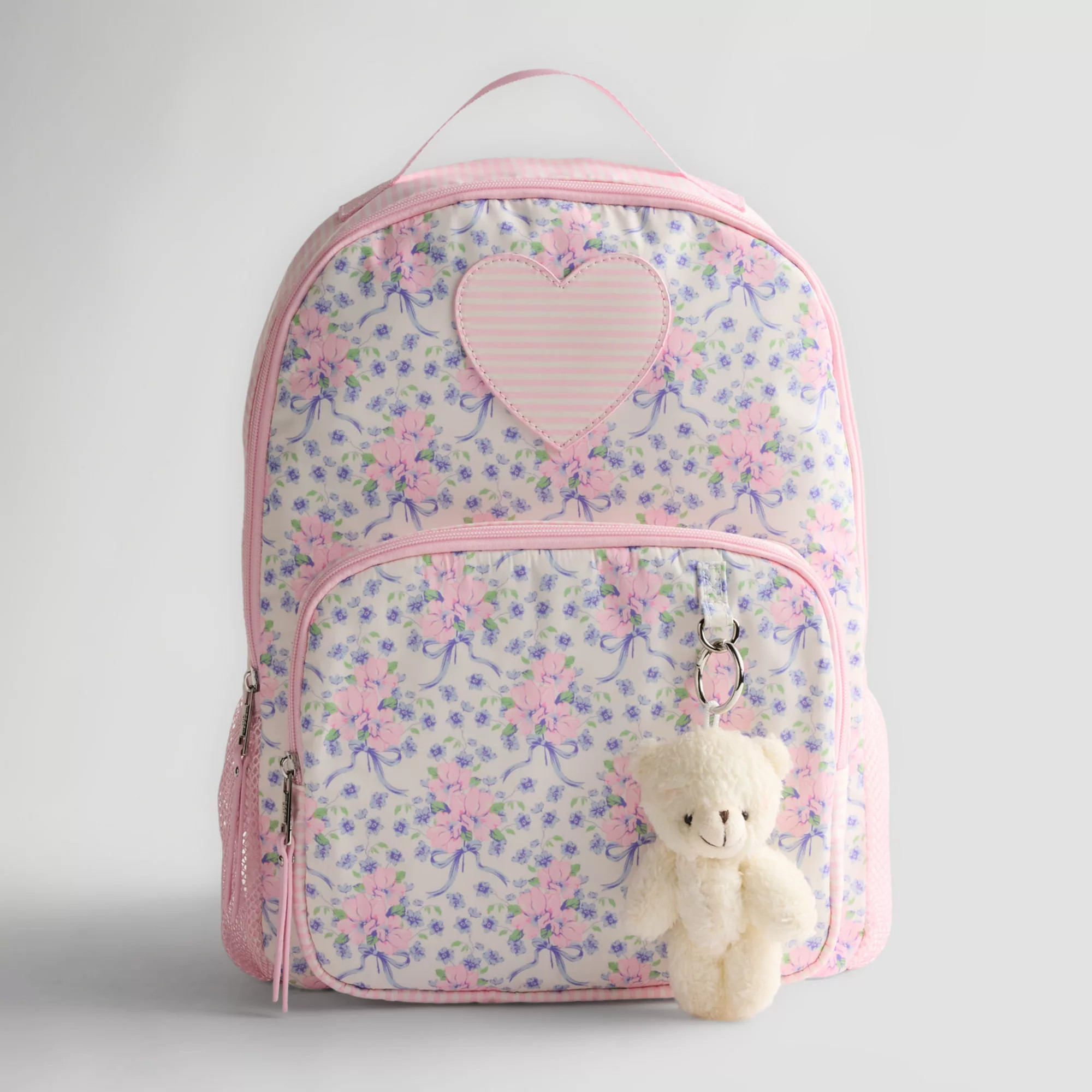 madden girl Floral Bow Print Backpack With Teddy Bear Keychain | Kohl's