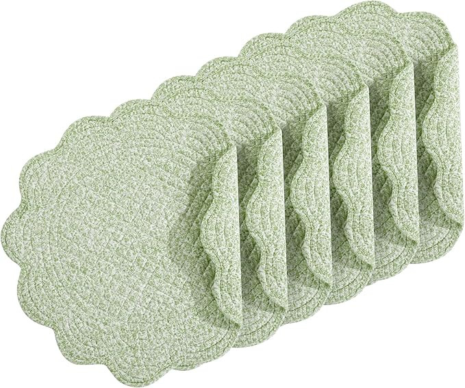 HOMBYS Quilted Placemats Set of 6 Washable Round Placemats for Kitchen Table-100% Cotton Fabric 1... | Amazon (US)