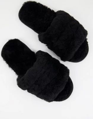 ASOS DESIGN Zola premium sheepskin slippers in black | ASOS (Global)