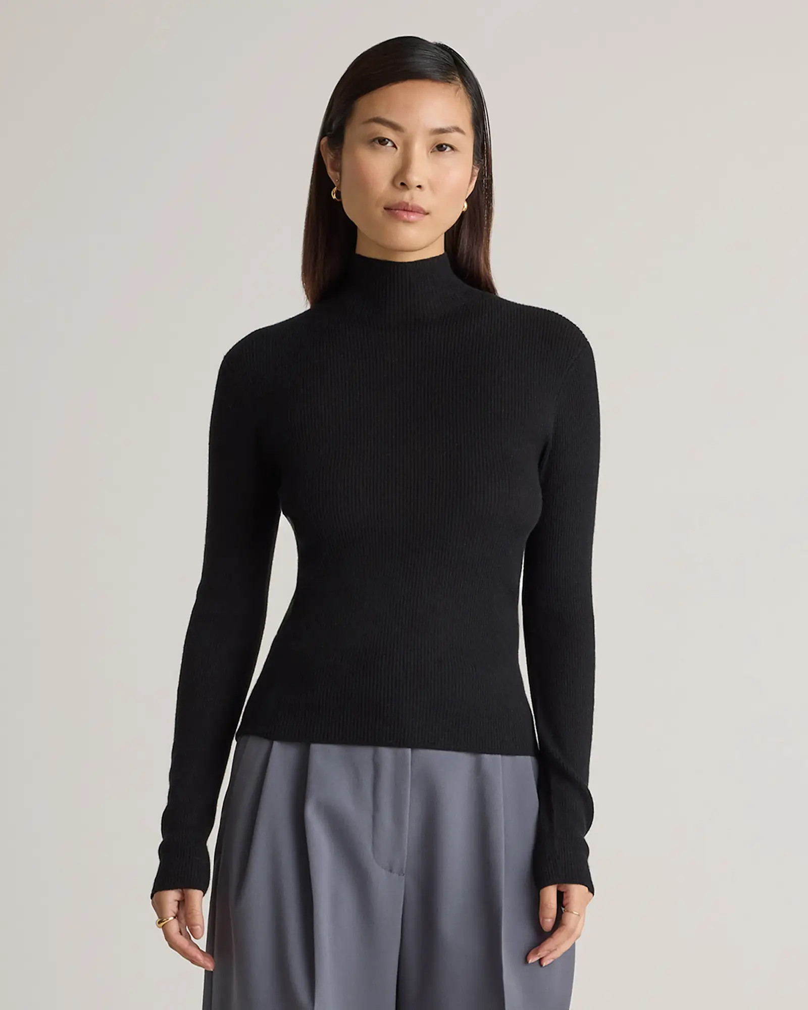 Featherweight Cashmere Ribbed Mockneck Sweater | Quince