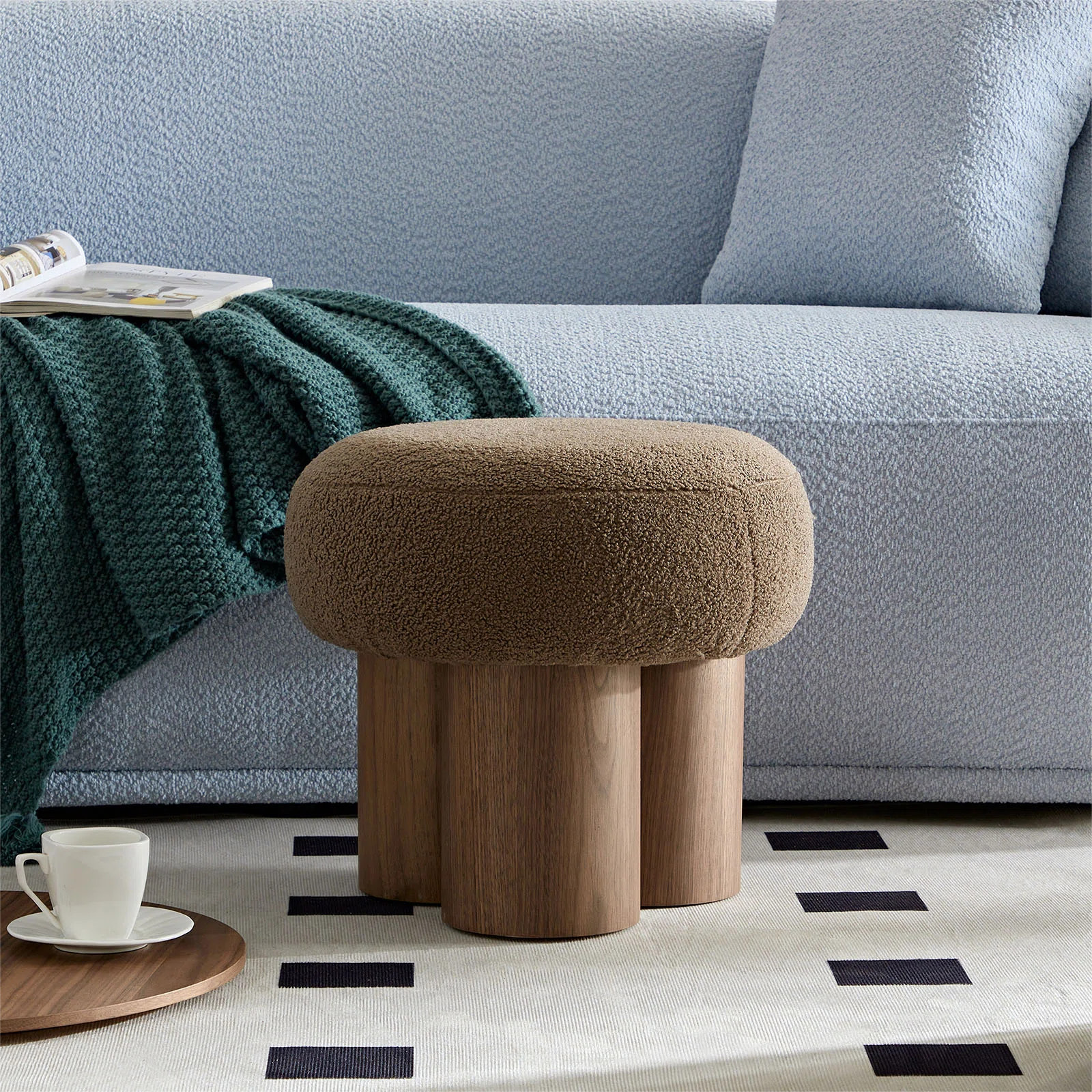 Ivy Bronx Small Round Foot Stool, Teddy Fabric Footrest Ottoman Stool With Non-Skid Legs, Modern ... | Wayfair North America