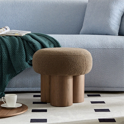 Ivy Bronx Small Round Foot Stool, Teddy Fabric Footrest Ottoman Stool With Non-Skid Legs, Modern ...