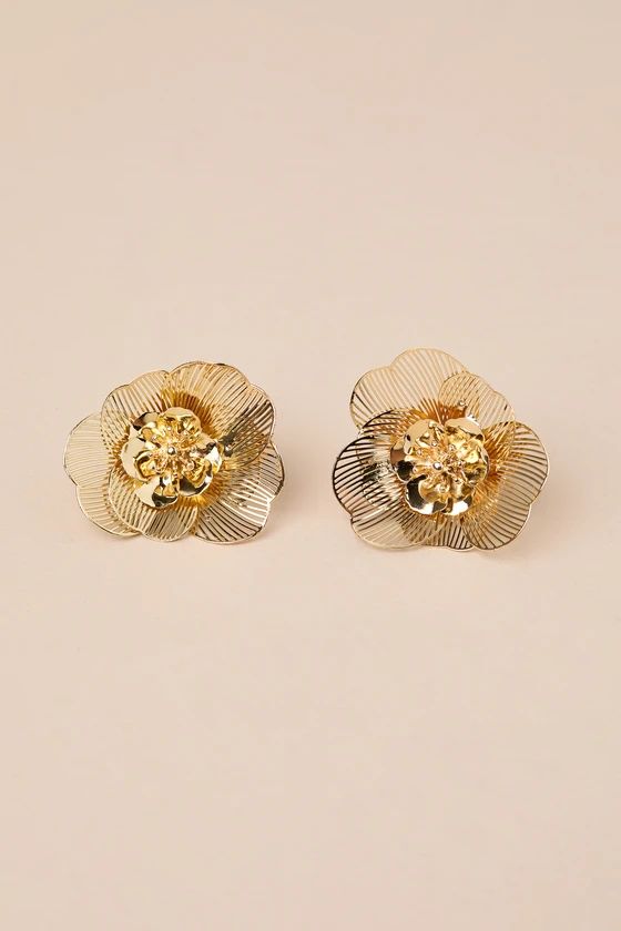 Blossoming Vision Gold Statement Flower Earrings | Lulus