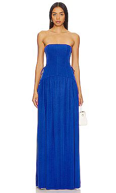 Shona Joy Vento Lace Up Strapless Maxi Dress in Cobalt from Revolve.com | Revolve Clothing (Global)