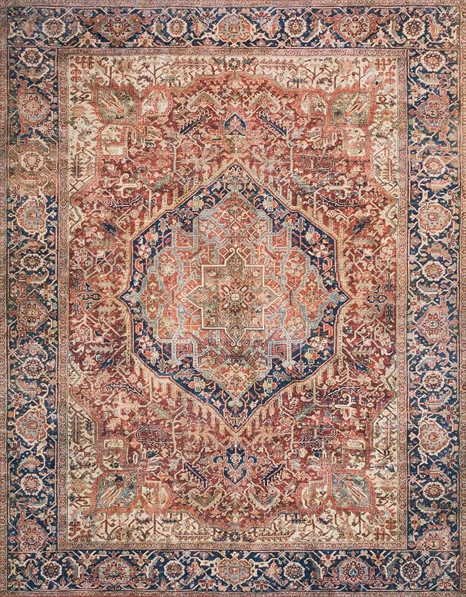 Loloi ll Layla Collection Printed Vintage Persian Area Rug 5'0" x 7'6" Red/Navy | Amazon (US)