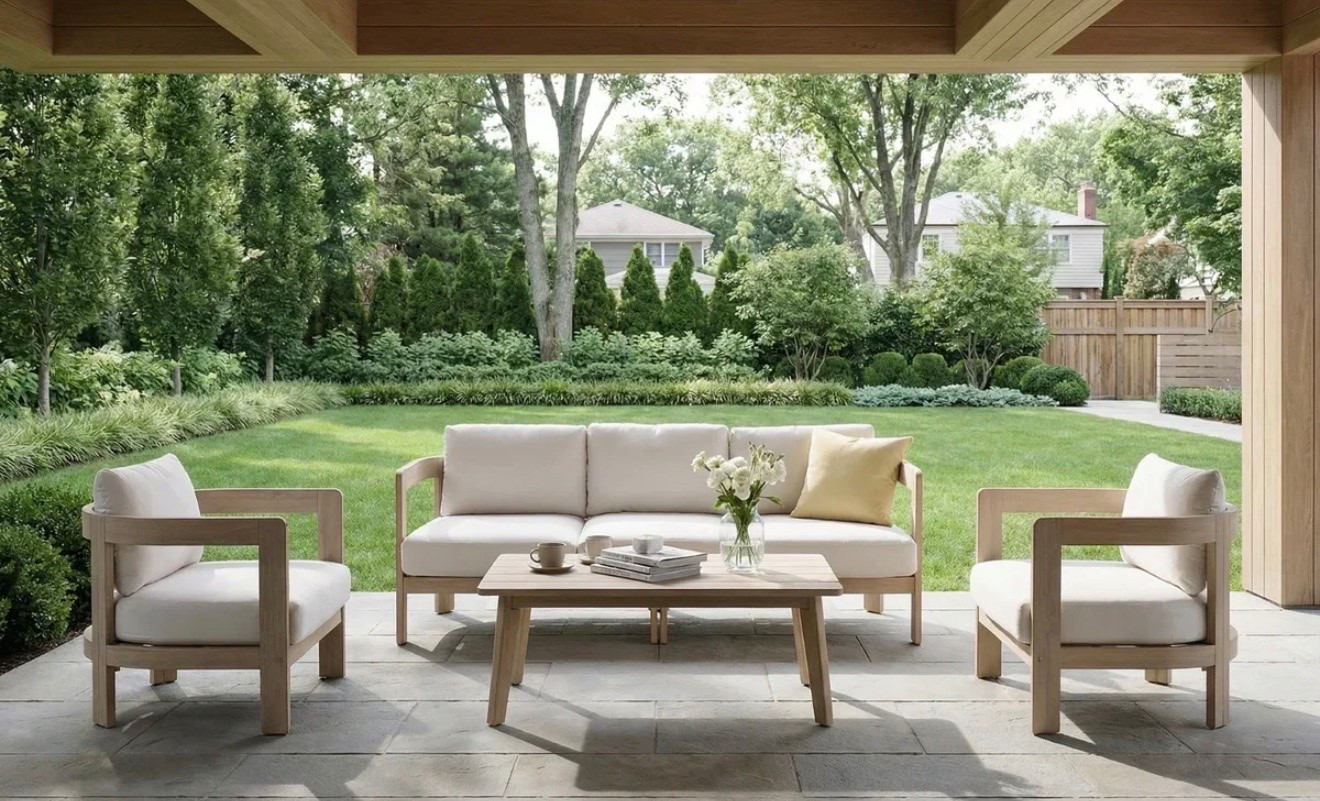 Cali 5 Seats Wooden Outdoor Sofa Set, Mixed Tables & 6.3''Thick Cushions  #ltkpatiofurniture

#LTKSeasonal #LTKHome