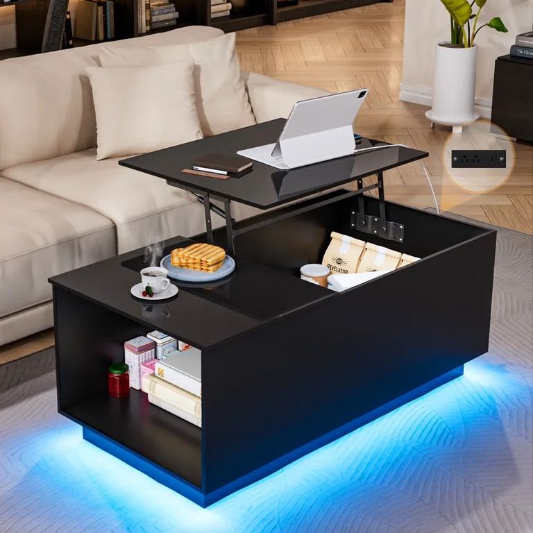 Hommpa LED Lift Top Coffee Tables with Charging Station End Side Dining Tables for Living Room wi... | Walmart (US)