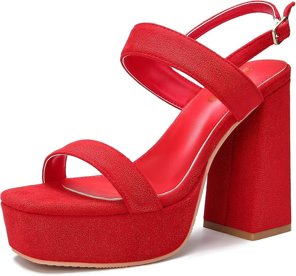 Platform Heels for Women Chunky High Heel Sandals Suede Ankle Strap Sexy Wedding Dress Pumps Squa... | Amazon (US)