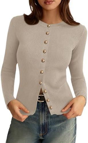 PRETTYGARDEN Womens 2025 Fall Cardigan Sweaters Lightweight Long Sleeve Button up Ribbed Knit Top... | Amazon (US)