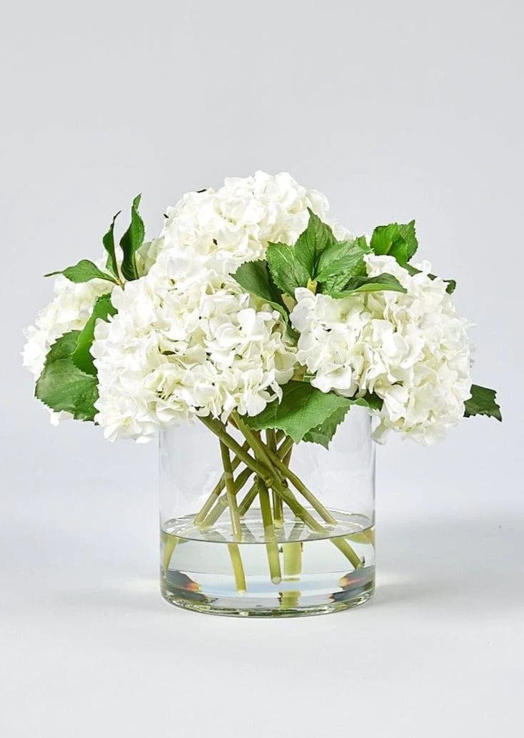 Faux White Hydrangea Arrangement in Glass Vase - 12" | Afloral