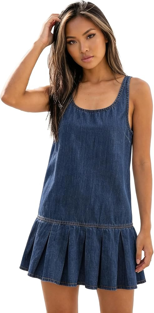 Denim Overall Dress Jean Mini Sleeveless Romper Dresses for Women | Amazon (US)