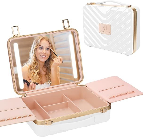 Kalolary Travel Makeup Train Cases with Lighted Mirror 3 Color Setting, Makeup Bag Cosmetic Case ... | Amazon (US)