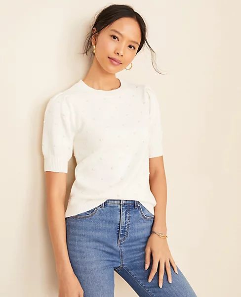 Popcorn Stitch Puff Sleeve Sweater Tee | Ann Taylor | Ann Taylor (US)