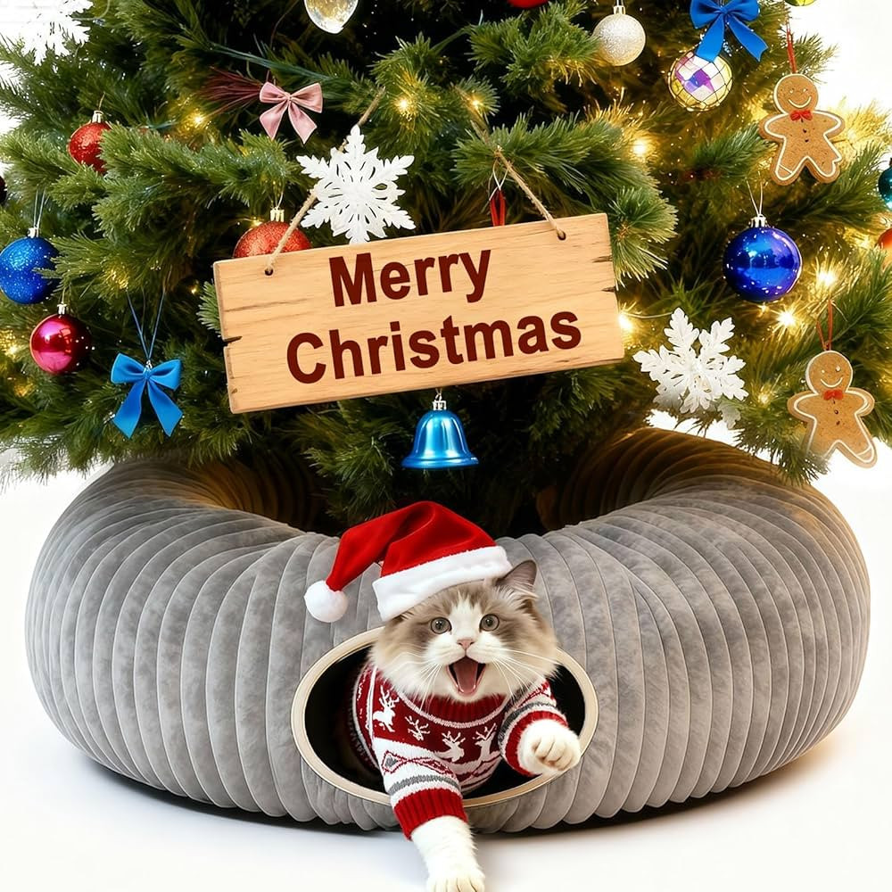 Cat Tunnel Bed for Indoor Cats, Peekaboo Cat Cave Bed,Soft Cat Donut Tunnel for Kitten Large Cats... | Amazon (US)