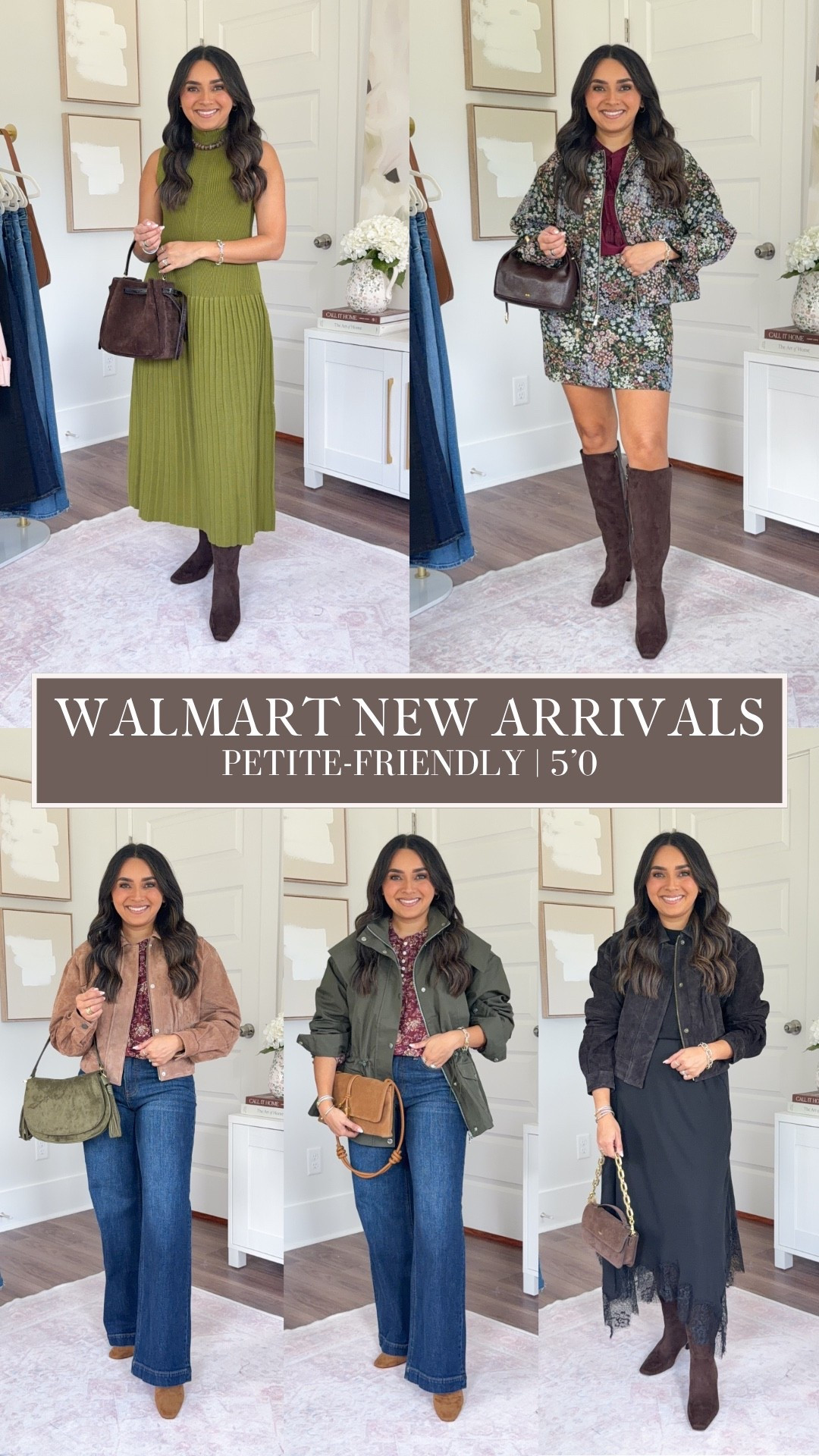 Walmart finds that look like Anthropologie!
For reference: I’m 5’0, petite, 32b bra size, and 2/26 in bottoms, pear shaped. 
*Everything I share is unaltered! TTS means true to size. Between size 5-6.5 in shoes

Green sweater dress size xs TTS
Brown boots size 6 TTS 

Floral jacket size xs TTS
Floral skirt size 0 - sized down one size
Burgundy top size xs TTS
Brown boots size 6 TTS 

Burgundy floral top size xs TTS
Suede jacket size xs TTS
Flare jeans size 26 regular TTS - Use code RACHEL15 for 15% off!
Tan elmwood color booties size 5.5 TTS

Olive green utility jacket size xs TTS

Black cashmere sweater size xs TTS
Black satin lace trim skirt size xs TTS
Suede jacket size xs TTS
Brown boots size 6 TTS 


Fall outfits
Fall fashion
Fall dresses

Comment SHOP below to receive a DM with the link to this post on my LTK ⬇ https://liketk.it/6nJN0

#LTKPetite #LTKootd #LTKgrwm #LTKPetite #LTKootd #LTKgrwm