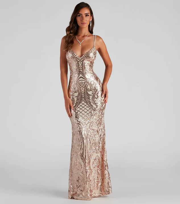 Liana Formal Sequin Scroll Mermaid Dress | Windsor Stores
