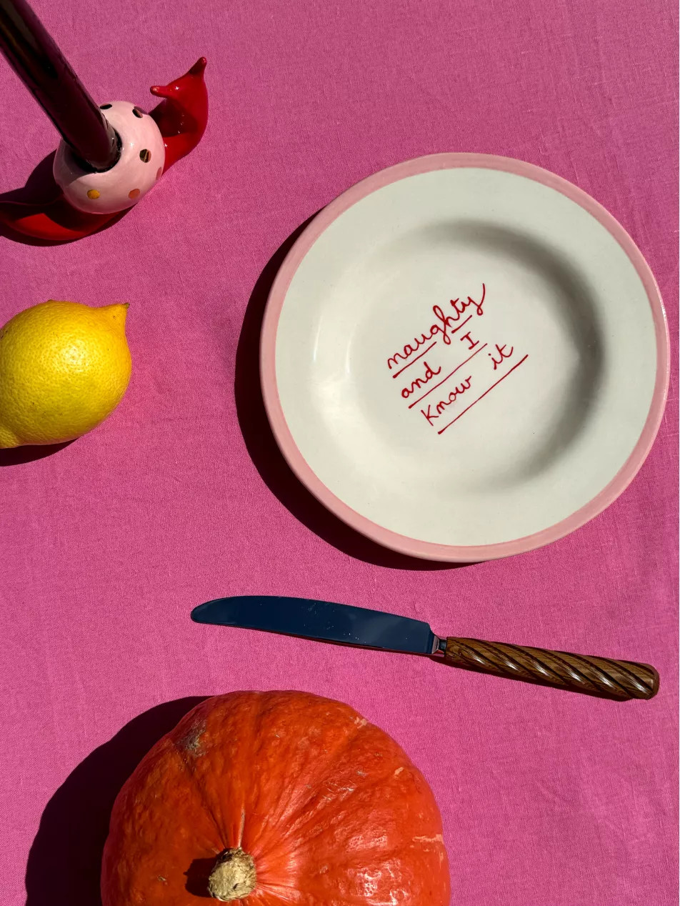 Naughty And I Know It hand-painted stoneware dessert plate 20cm | Selfridges