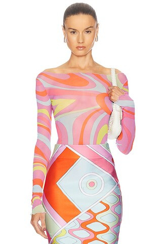 Emilio Pucci Long Sleeve Top in Rosa & Arancio | FWRD | FWRD 