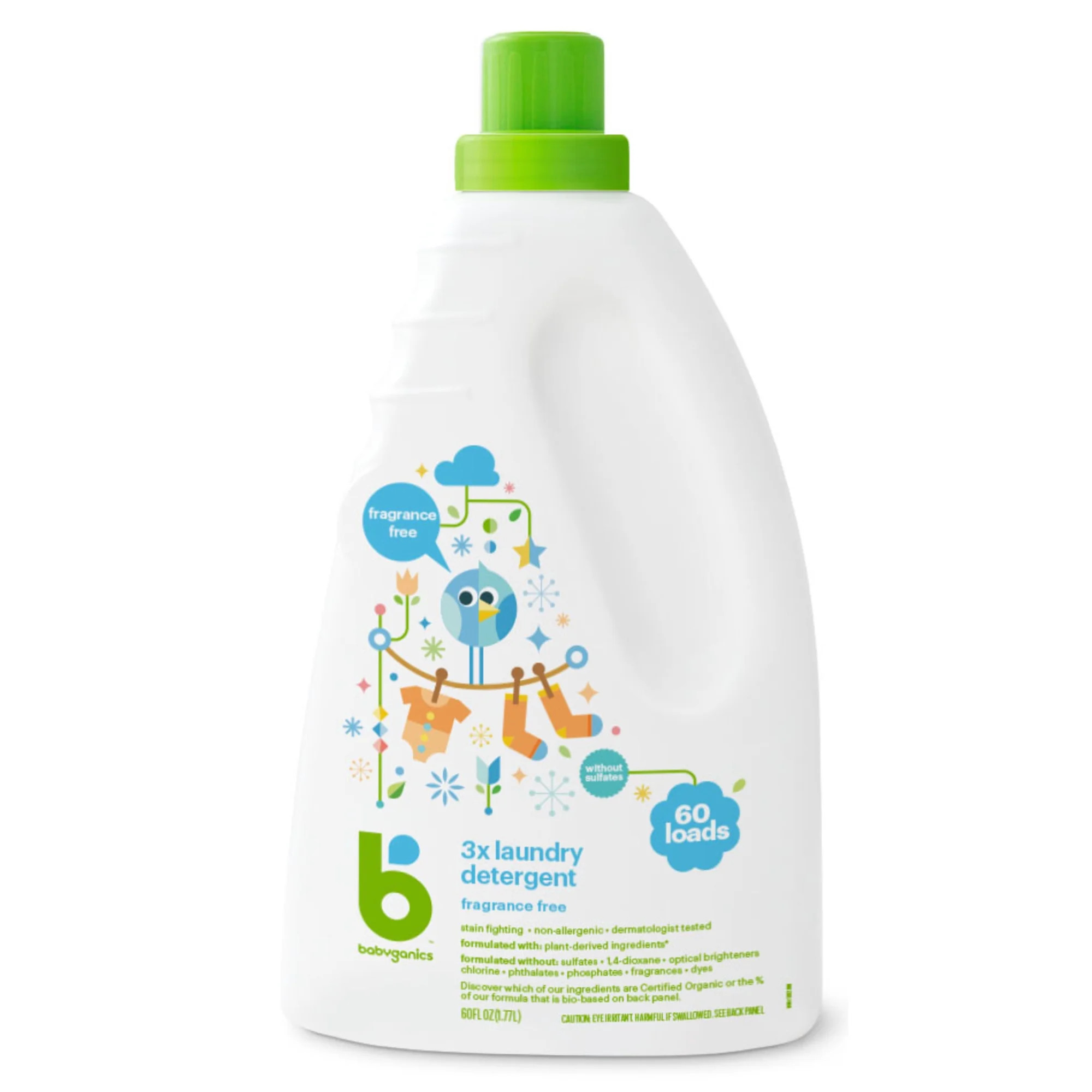 Babyganics 3X Baby Laundry Detergent, Fragrance Free, 60 fl oz - Walmart.com | Walmart (US)