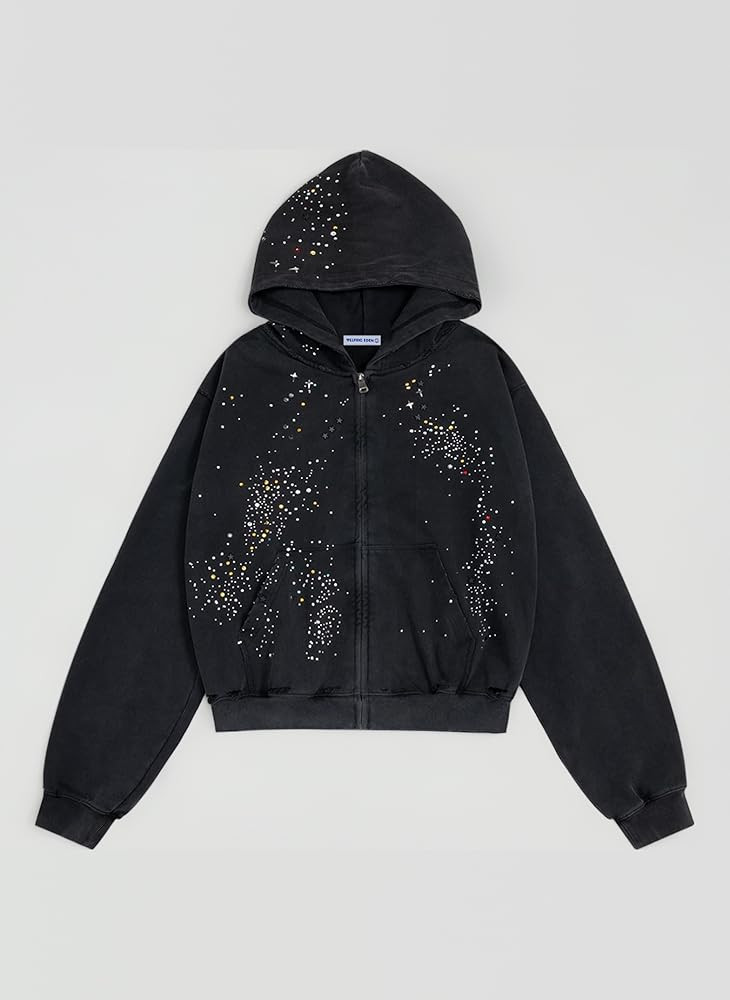 Aelfric Eden Star Rhinestone Zip Up Hoodies Womens Mens Casual Hooded Jackets Unisex Loose Crysta... | Amazon (UK)