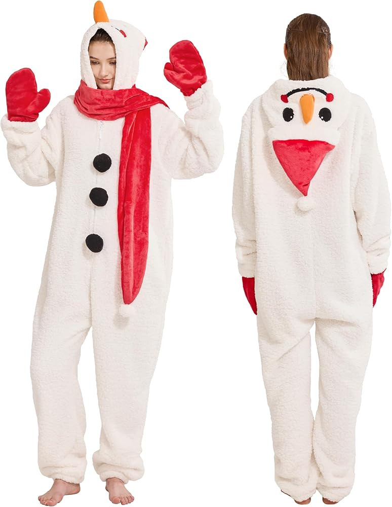 Kidukso Adorable Snow Onesie Pajamas Adult Unisex Fleece Christmas Costume Set Halloween Cosplay ... | Amazon (US)