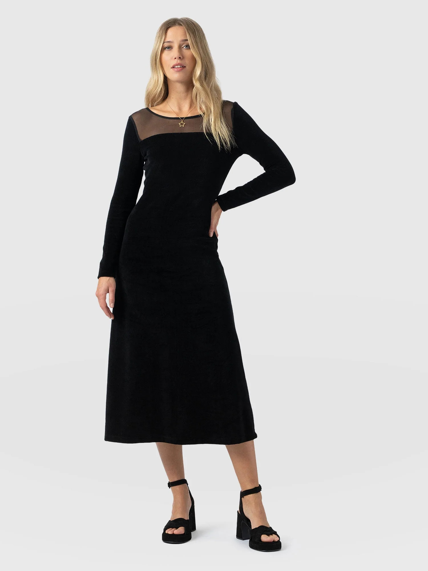 Storm Mesh Long Sleeve Dress - Black Velvet | Saint + Sofia