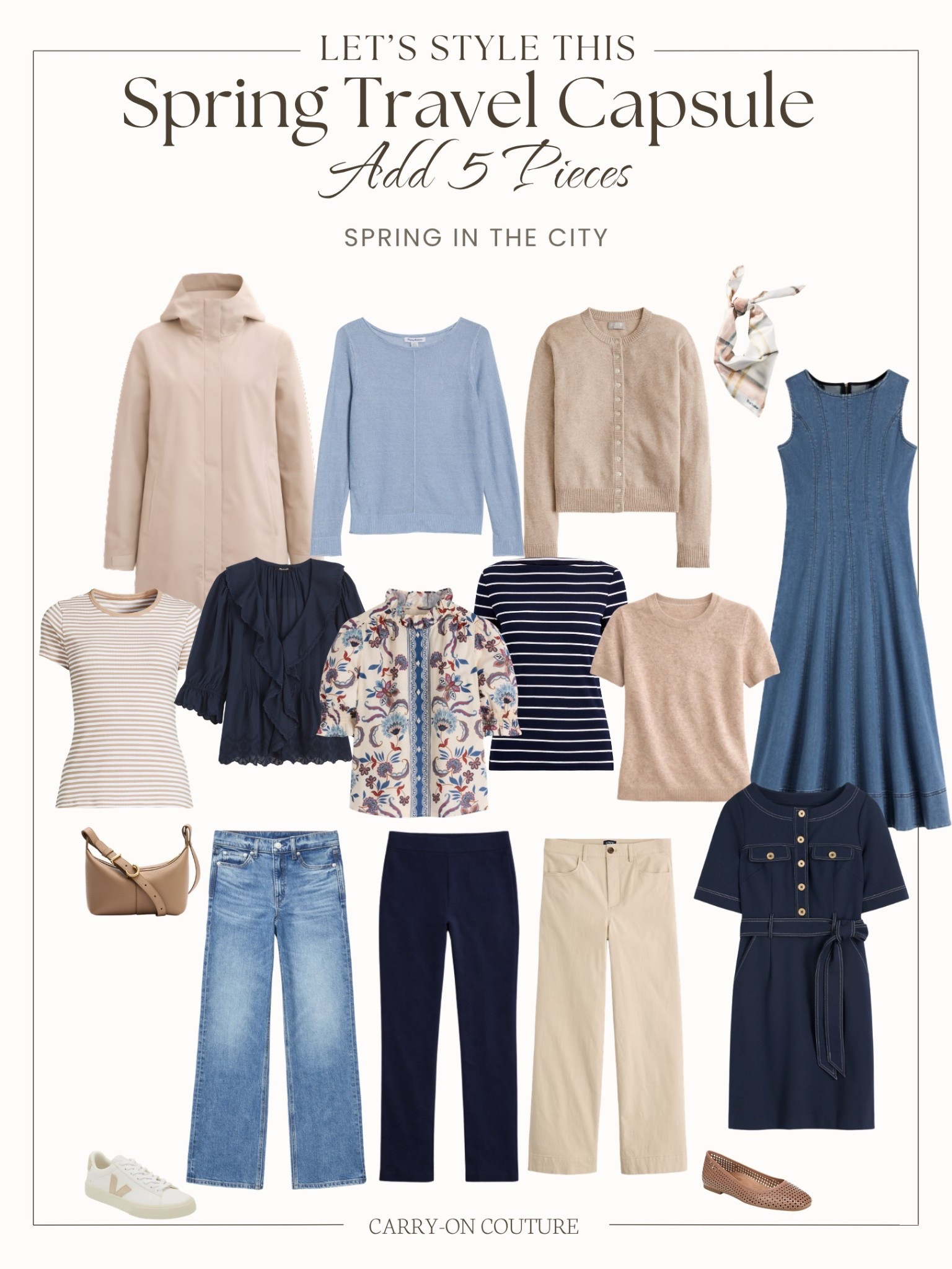 #1 Spring Staples Styled 
The goal isn’t to build a brand new wardrobe for every trip. It’s to have a set of spring staples you can rely on—pieces that mix well, layer easily, and already work for you.

That’s your foundation.

From there, you can shape each trip by adding a few pieces that fit where you’re going and what your days will look like.

In this post, I used the same base and adjusted it three ways.