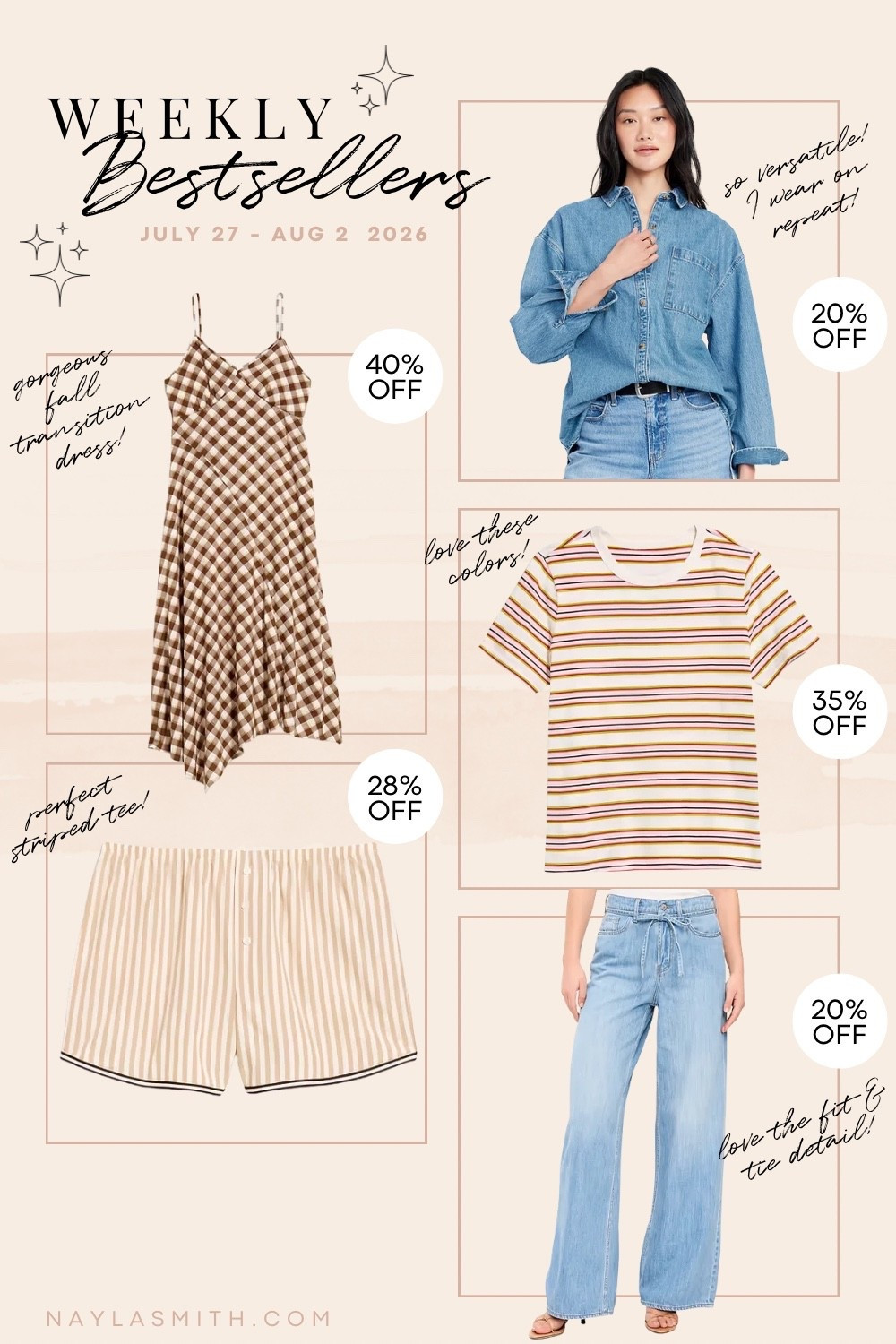 Weekly Bestsellers! Canadian links are under “similar products”. Brown plaid midi dress (I wear L), striped boxer shorts (I wear L), denim button up shirt (I wear L), striped tee (I sized up to XL for an oversized fit), wide leg jeans (I wear 12)

#LTKfall #LTKsale #LTKjeans
