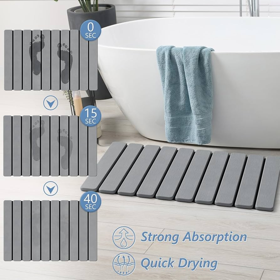 AWW Foldable Stone Bath Mat, Quick Dry Diatomaceous Earth Bath Mat with Non-Slip Mat, Super Absor... | Amazon (US)