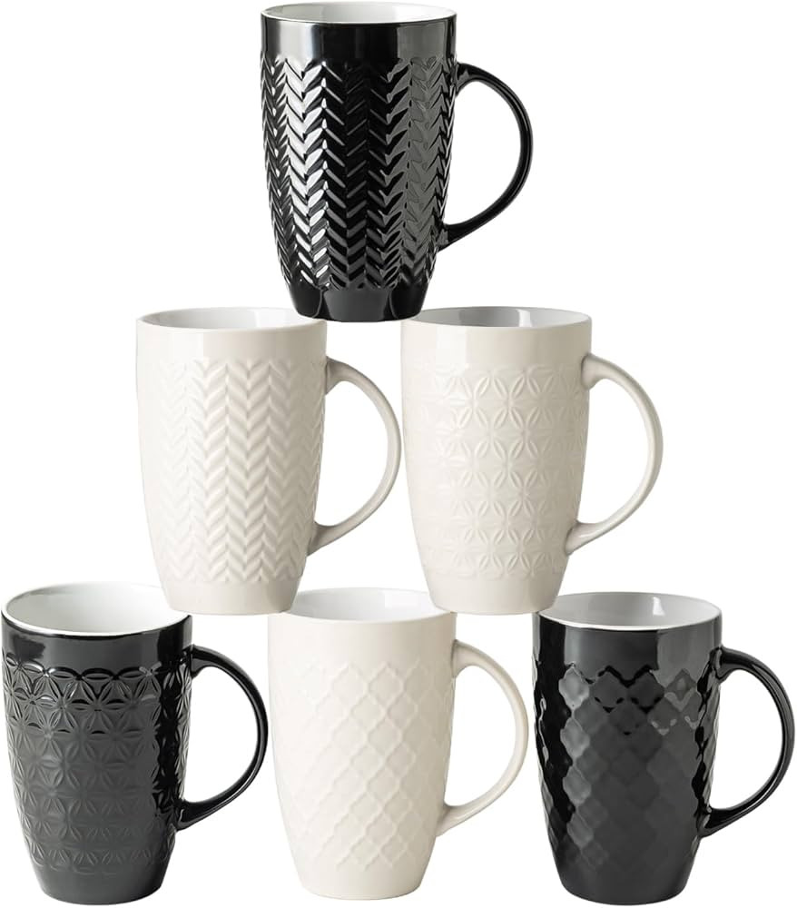 AmorArc Large Coffee Mugs Set of 6, 20oz Ceramic Tall Coffee Mugs Set with Textured Geometric Pat... | Amazon (US)