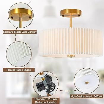 Bargeni Semi Flush Mount Ceiling Light Fixture,12.5 inch Drum Flush Mount Ceiling Light,Gold Ligh... | Amazon (US)