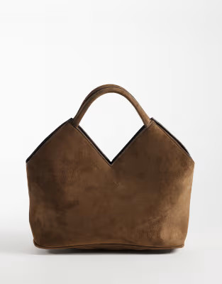 Pieces suede-look angular shoulder bag in chocolate brown | ASOS (Global)