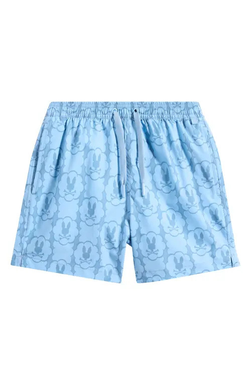 Psycho Bunny Kids' Toby Bunny Print Swim Trunks in Glacier Lake at Nordstrom | Nordstrom