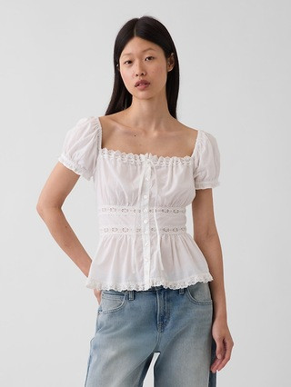 Square-Neck Lace-Trim Peplum Top | Gap (US)