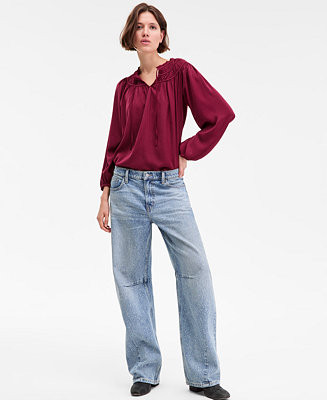 Women's Lucky Legend Rhinestone Stud Barrel-Leg Jeans | Macy's