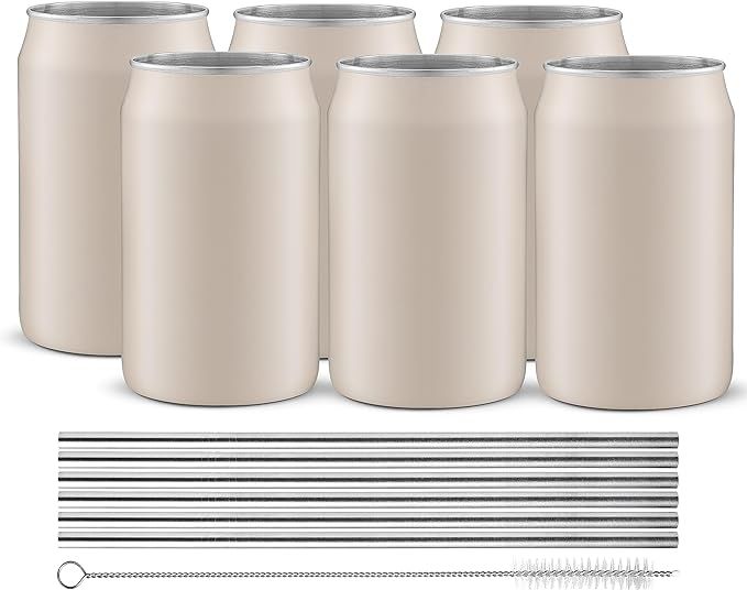 JoyJolt Metal Beer Can Tumbler with Straws and Brush. Unbreakable Metal Drinking cup Set of 6 Met... | Amazon (US)