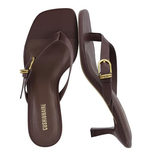 CUSHIONAIRE Marlin Low Kitten Heels for Women, Thong Style Dressy Heeled Womens Sandals with Adjustable Buckle Closure, CHOCOLATE 8.5 | Amazon (US)