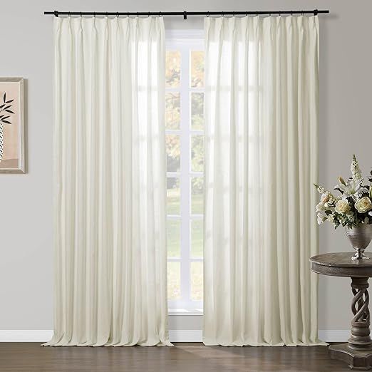TWOPAGES Pinch Pleated Curtain with Hooks 108 Inches Long Light Filtering Linen Cotton Window Pan... | Amazon (US)