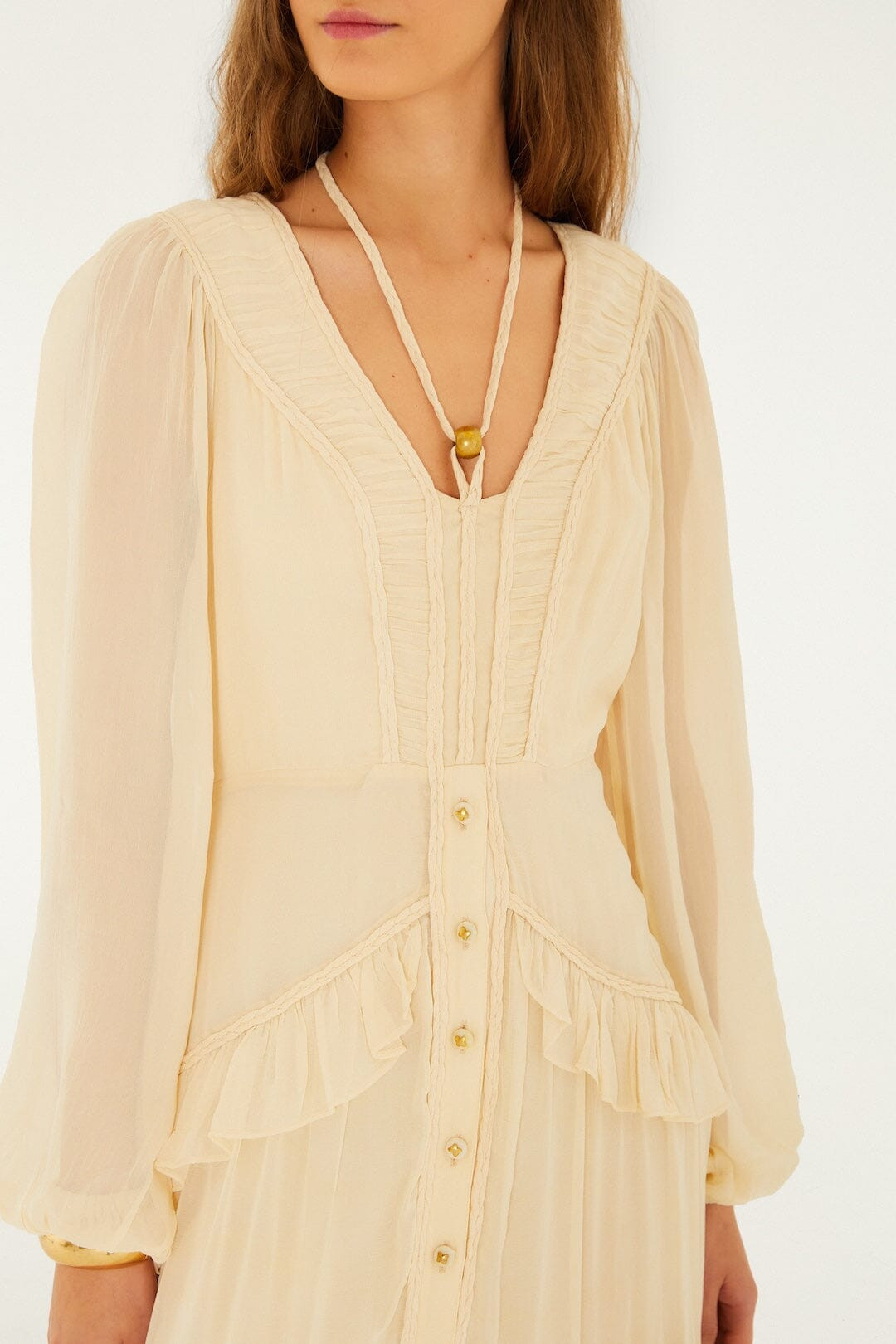 Butter Yellow Ruffled Buttoned Maxi Dress | FARM Rio | FarmRio (US)