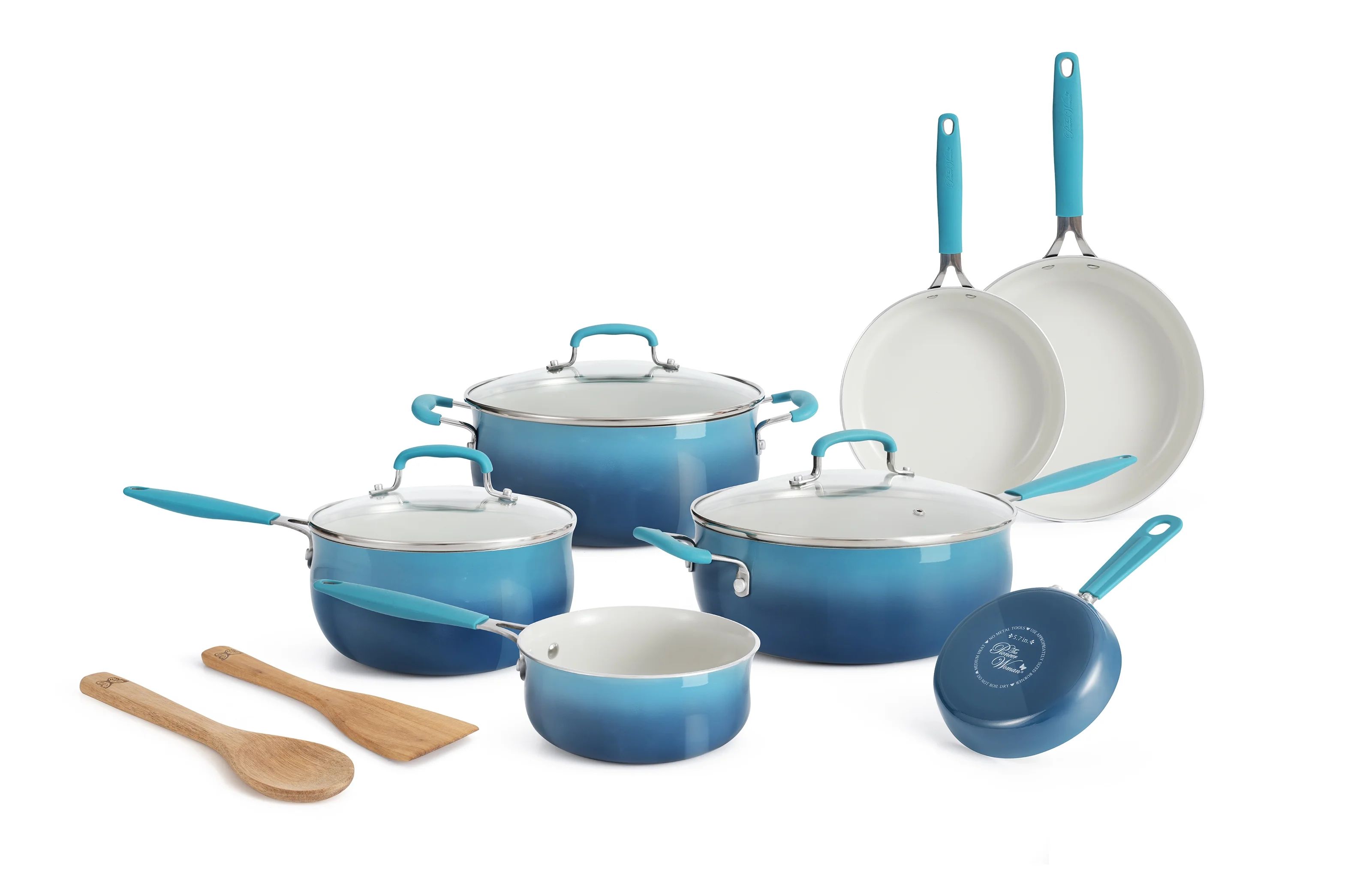 The Pioneer Woman 12-Piece Classic Belly Ceramic Cookware Set, Porcelain Enamel, Ombre Teal - Wal... | Walmart (US)